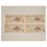 1986 Consecutive $2 Canada Banknotes