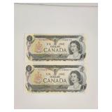 1973 Consecutive $1 Canada Banknotes