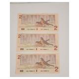 Ink Error 1986 Consecutive $2 Canada Banknotes