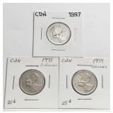 1997 1998 1999 25c Canada Specimen