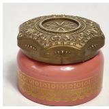 Coral Pink and Gold Perfume Cream Jar AVON