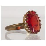 Bright Red Stone on Brass Color Ring Sz6