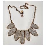 Gold Tone Leafs with Diamond Dust Necklace