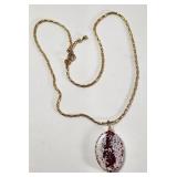 Translucent Red & White Pendant Necklace 22 Inches