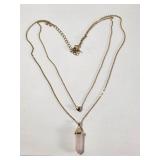 Pink Quartz Pendant Double Necklace 20 Inches