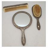 Woman's Grooming Kit Mirror Comb Brush Antique