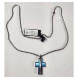 Blue Cross Necklace Stainless Steel 22 inches