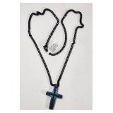 Deep Blue Cross Necklace Carbon Steel 24 inches