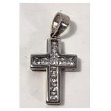 Cross Rhinestone Pendant Sterling Silver VTG NOS