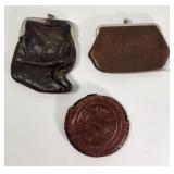 3 Leather Coin Purses Vintage