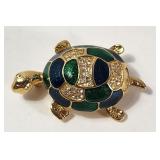 Turtle Brooch Green Blue and Gold