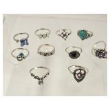 Lot of 10 Rings Some with Stones
