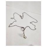 Heart Faux Pearl Lariat Necklace Sterling Silver