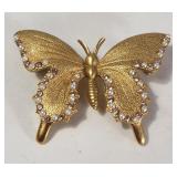 Butterfly Butler Brooch VTG Rhinestones Pearls