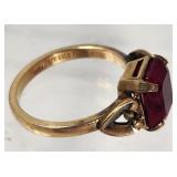 Red Stone on Gold Filled Ring Sz 7