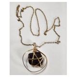 Brown Wood Grain Stone Pendant Necklace 24 Inches