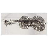 Cello Violin Brooch Rhinestones VTG