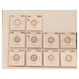 Canada 10 Cents 1979 to 1990 Set 10 Coins