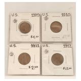 US Lincoln Wheat Cents 1909 to 1912