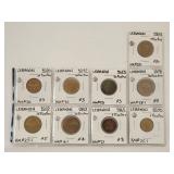 Lebanon Liban 1925 to 1978 9 Coin Set