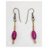 Pink Beads Gold Color Earring Set VTG
