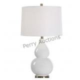 White Gourd Ceramic Table Lamp With Brass Accents