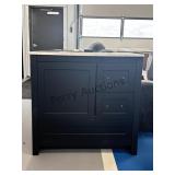 37ï¿½ Black Vanity With A Marbled Three Hole Tile,