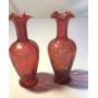 Victorian Ruby Glass Vases Hand Painted!