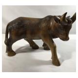 Vintage Hand Carved Wood Bull - 18 inches long