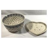 Made in Poland Heart Shaped Dish & Mixing Bowl