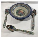 Made in Poland Blue Rose Polish Pottery Bowl