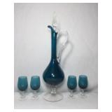 Teal & Glass Carafe w/ 4 Glasses