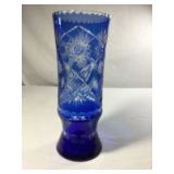 Bohemian Etched Glass Cobalt Blue Vase