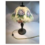 Vintage Reverse Painted Floral Table Lamp