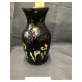 Black amethyst vase hand painted