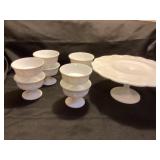 Milk Glass Cake Stand & Glasses