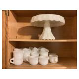 Milk Glass Cake Stand & Cups