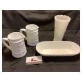 Milk Glass Vase, Bowl