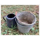 2 Galvanized Buckets & Coffee Pot