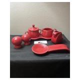 Fiesta ware salt and pepper, creamer pitcher,