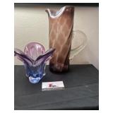 Purple glass pitcher and vase