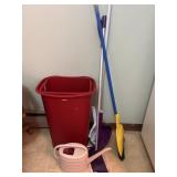 Trash cans and brooms
