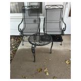 Metal patio furniture, 2 chairs, 1 table and rug