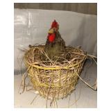 Metal egg basket with chicken decor