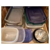 Pyrex covered dish, various glass pans