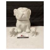 Bull dog cookie jar and salt and pepper shakers