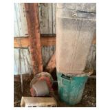 Slow moving vehicle sign, garden tool, trash cans