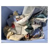 Tote of scrap fabric and misc