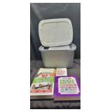 Small totes of cookbooks & misc