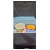 Tote of Tupperware & misc